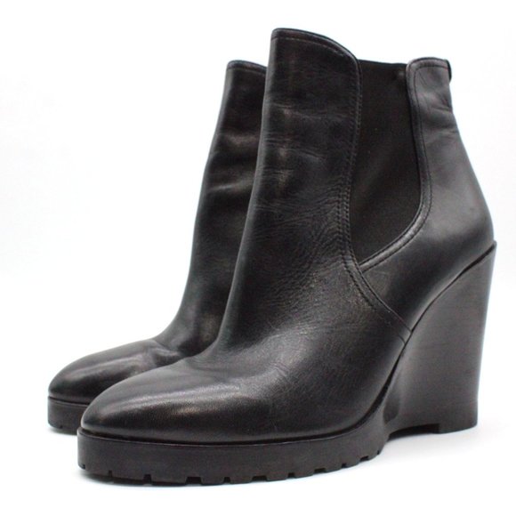 MICHAEL Michael Kors Wedge Ankle Boots Womens Black Leather Wedge Bootie 10M - Picture 1 of 10